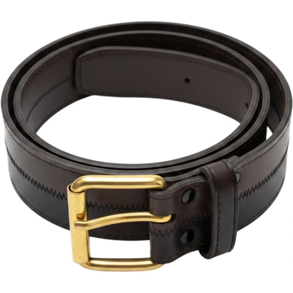 Mens Brown/Black Simulated Leather Double Prong Belt Zigzag USA Made Size 36